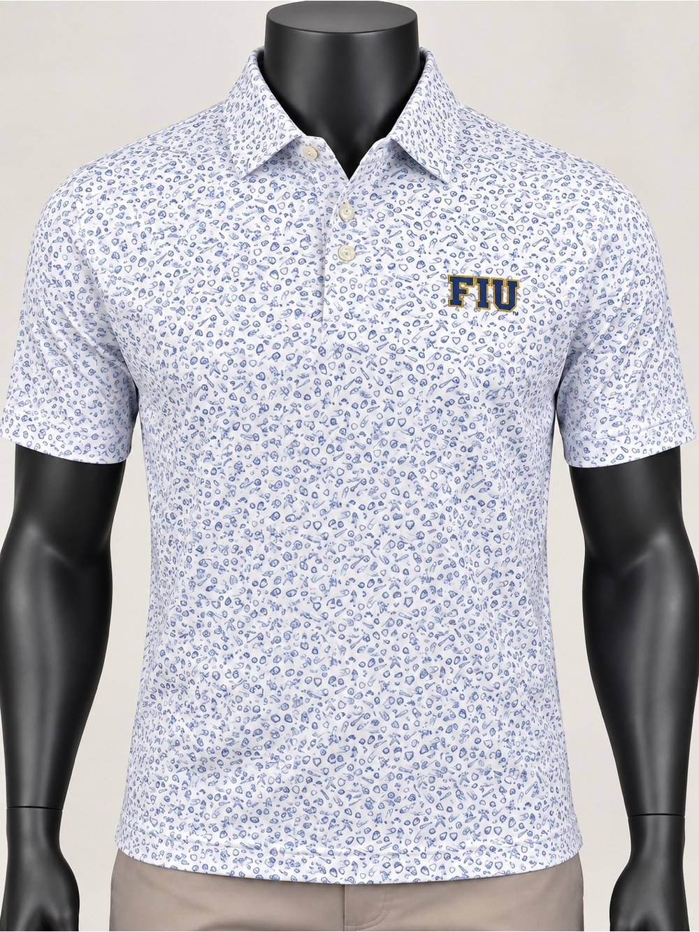Peter Millar Summer Comfort FIU Panthers Men’s M Golf Polo White Blue Print NWT